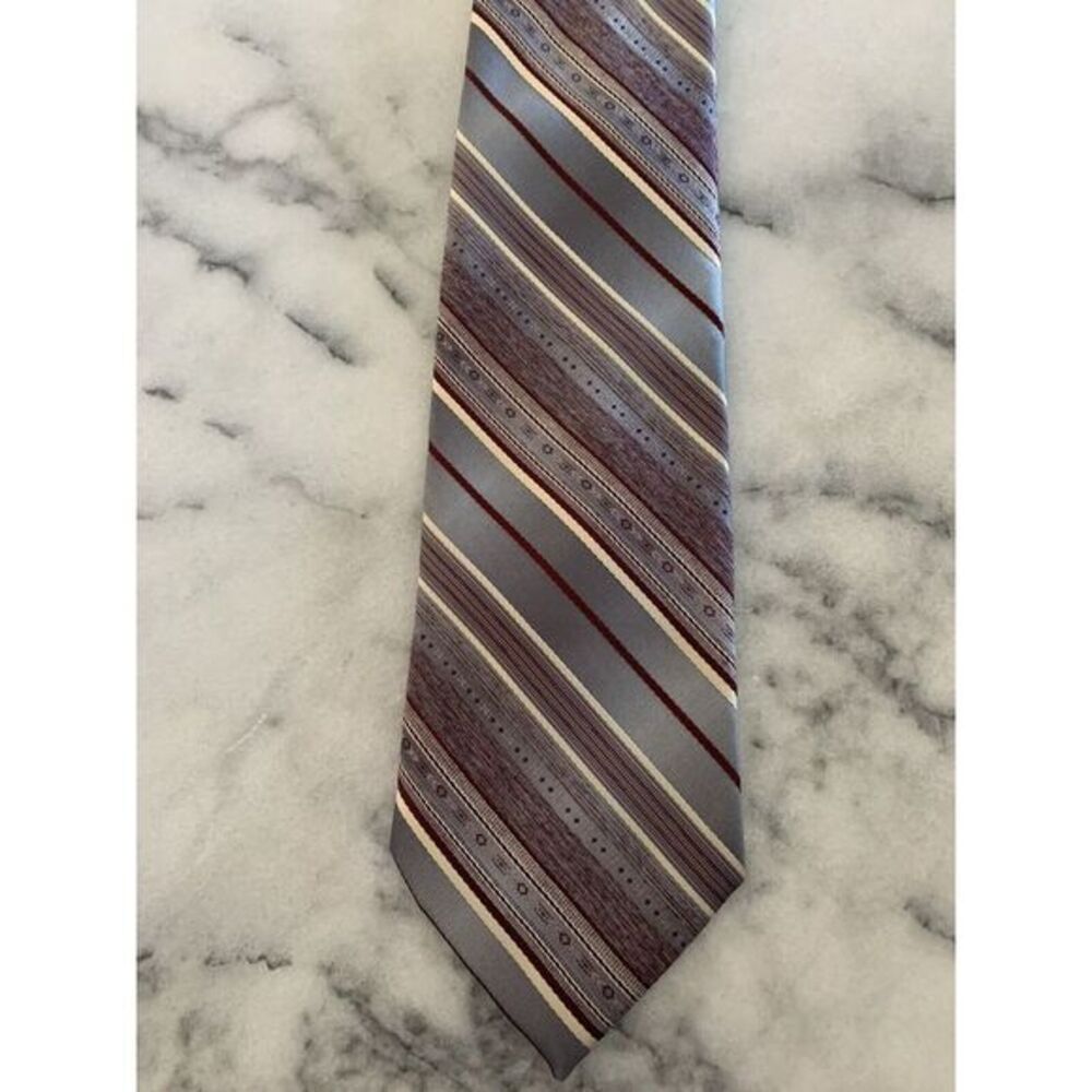 Sears Fashion Collection Vintage Retro Blue Maroon Woven Striped Tie